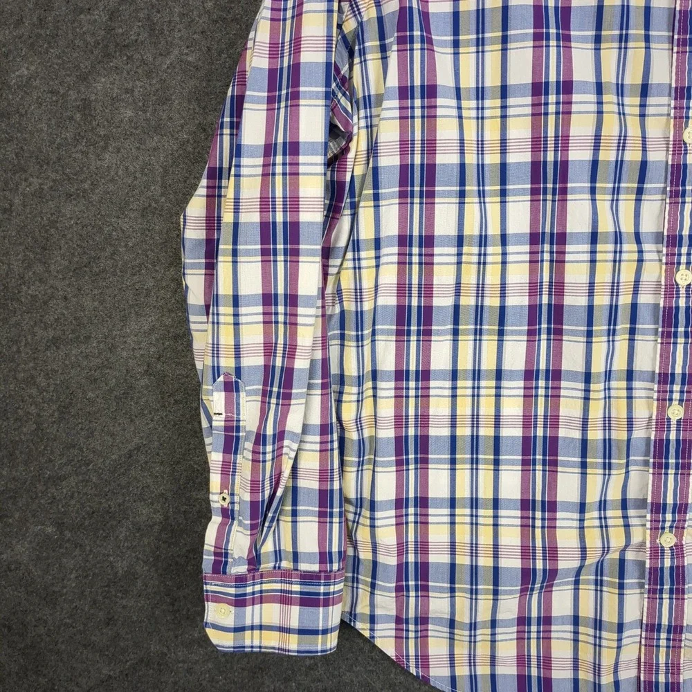 Banana Republic Soft Wash Mens XL Plaid Button‎ Down Shirt Blue Purple Yellow